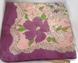  Vintage Floral Purple Pink Fashion Scarf Vintage Square Hand Rolled  - £12.05 GBP