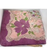  Vintage Floral Purple Pink Fashion Scarf Vintage Square Hand Rolled  - £11.84 GBP