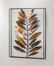 Tree Leaf Design Wall Plaque 3D Black Frame Rectangle 27" High Iron Fall Colors image 2