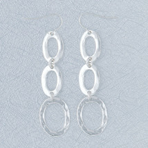 Hammered Triple Loop Drop Dangle Earrings Sterling Silver - £7.39 GBP