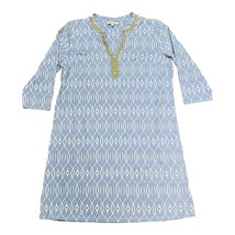 Sunsets &amp; Sweet Tea Womens Blue &amp; White Gold Geometric Tunic Dress Midi ... - $28.04