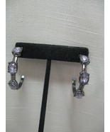 Earrings Pierce Black Open Hoop 3 Rhinestones Smokey Gray Hint Lavender ... - £11.73 GBP