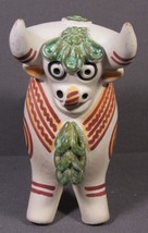 Mexican Folk Art Bull Figurine Hand Painted Incense Burner 6&quot; x 4.5&quot; Clay. - £15.51 GBP