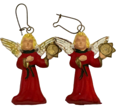 Vintage Christmas Earrings Angels Tambourine Red Robe White Wings MCM Holidays - £17.57 GBP