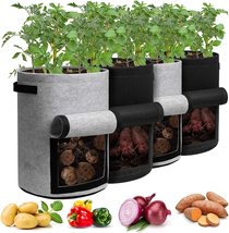 Potato Grow Bags with Flap 10 Gallon, 4 Pack Planter Pot with Handles - $23.44