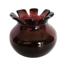 Gorgeous vintage cranberry wine red art glass bowl vase tab top rim - £48.70 GBP