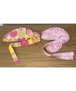 2 Ponytail Scrub Caps Large Heart &amp; Pink Breast Cancer Awareness - $17.82