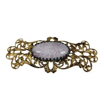 Vintage Brooch Antique Gold Tone Filigree Lavender Dapple Stone Costume Jewelry - £6.04 GBP