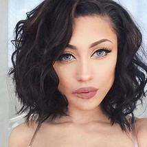 Curly Wave Bob U Part Wig Left Part Lace Front Wigs Human Hair Natural Black - £64.00 GBP