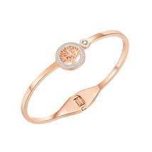 Clear Cubic Zirconia &amp; 18K Rose Gold-Plated Halo Tree Of Life Hinged Bangle - £14.38 GBP
