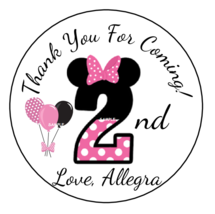 12 Minnie Mouse 1st 2nd 3rd 4th Birthday Party Stickers Favors Labels tags 2.5&quot; - £9.48 GBP