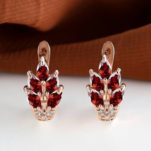 3.00Ct Marquise Simulated Red Garnet Leaf Hoop Earrings Women 14k Rose Gold Over - £62.23 GBP