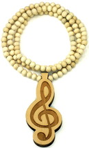 Music Treble Clef New Pendant Good Wood Style With 36 Inch Long Beaded Necklace  - £12.72 GBP