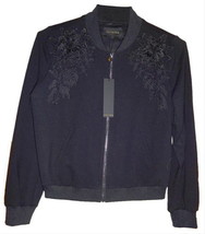 $598 Kobi Halperin Floral Lace Bomber Jacket Medium 6 8 Black Banded Cuf... - £138.44 GBP