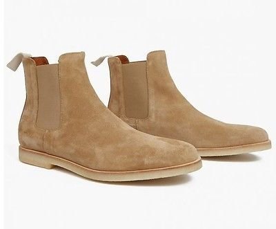 New Men's Handmade Men’s Chelsea Dress Slip On Beige Suede Ankle High Boots