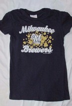 girls Milwaukee Brewers navy blue hearts glitter MLB top tee t shirt lar... - £7.38 GBP