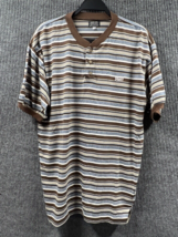 Guess USA Shirt Mens Size 3 (Large) Brown Striped Polo Pullover Casual C... - $18.28