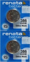 Renata 386 SR43W Batteries - 1.55V Silver Oxide 386 Watch Battery (2 Count) - £12.73 GBP