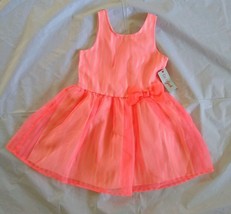 Cat &amp; Jack Girl&#39;s Neon Coral Pink Stripe Dressy A-line Dress L(10/12) - £20.32 GBP