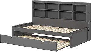 Donco Kids Equable Modern Twin Bookcase Daybed in Dark Grey Finish with ... - $765.99