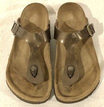 Birkenstock Thong Sandal Womens Sz 38 (US 7-7.5) Brown Slip On Slide Buckle - £31.55 GBP