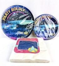 Vintage Star Trek The Next Generation Party Boldly Paper Plates 2 Size &amp; Napkins - £68.49 GBP