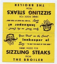 Innkeeper Al Sizzling Steaks Table Top Menu The Broiler 1960&#39;s - £13.95 GBP