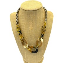 Vintage Faux Buffalo Horn Chain Link Necklace 19&quot; Gold tone - £15.64 GBP