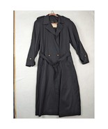 Vintage Pendleton Wool Trench Coat Size 14 Black Double-Breasted Belted - $79.68