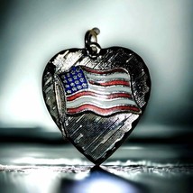 Gorgeous shiny vintage heart pendant with American flag~Sterling silver? - $37.62