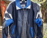 Burks Bay Men&#39;s XL Real Leather Jacket Checkered Flag Blue &amp; Black Racin... - £80.37 GBP