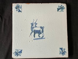 antique dutch delft tile with sheep 18 century - $75.00