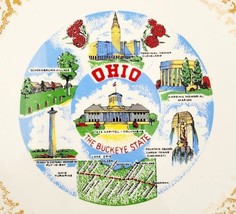 1970 Ohio Buckeye State Decorative Plate 9&quot; Collectible Ceramic - $19.99