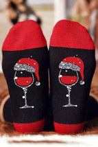 Black Christmas Champagne Santa Hat Graphic Socks - $77.91 MXN