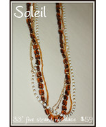 New NIB Premier Designs Jewelry Soleil brown cream gold bead long Necklace - £30.29 GBP