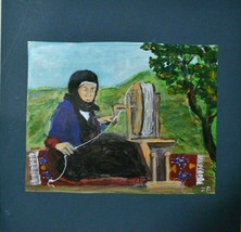 Original Acrylic Painting &quot;Armenian Village Woman Spinning Wool&quot;  . Signed - £23.45 GBP