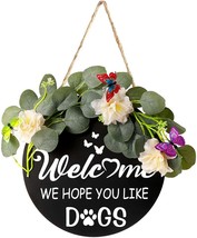 Welcome Sign for Front Door, Dog Welcome Wreath Sign for Farmhouse   12&quot; (Black) - £15.12 GBP