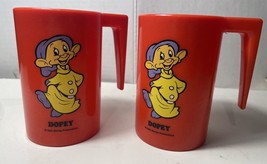 Vintage Walt Disney Production Red Plastic Dopey Cup Mug Snow White Seve... - $11.29