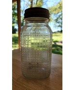 OLD VINTAGE SQUARE WAFFLE CHECKERED GLASS CANNING HONEY? JAR ZINC LID - $31.06 CAD