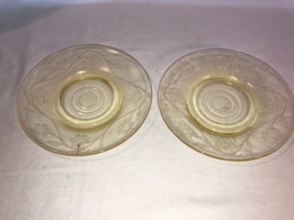 2 Yellow 6 Inch Plates Flower Etched Depression Glass Mint - $9.99