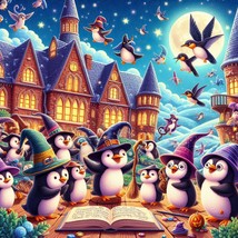 Canvas wall mural picture Penguins sing Christmas 20x00cm/8x8&#39;&#39; Wandbild AI Art - £37.84 GBP