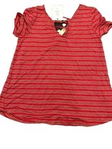 Pink Rose Womens Striped Keyhole Knit Top Size Medium Color Brick Combo - £15.98 GBP