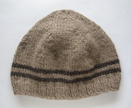 wool - alpaca mix beige beanie with brown stripes - $23.17+