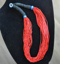 Vintage beaded multistrand necklace, collar necklace, red tribal necklace (V328) - £13.58 GBP