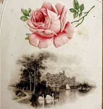 Christmas Greetings Pink Rose Victorian Card 1900s Swans On Pond Emboss ... - £15.71 GBP
