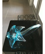 Vintage Hand Blown Light Blue Crystal 5 Pedel Flower Base from Italy - $63.48 CAD