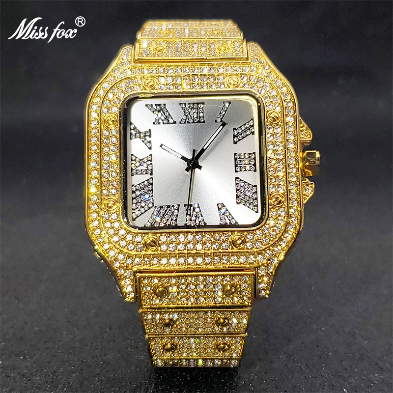 MISS Square Watch Ice Out  Hip Hop burst Dial Waterproof  Droshipping New Reloj  - £106.02 GBP