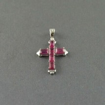 1.50Ct Emerald Cut Pink Ruby Christ Cross Pendant 14K White Gold Finish18&#39;&#39;Chain - £123.00 GBP