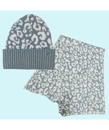 BUNDLE Sweaty Betty Beanie Hat Scarf Set Blue Leopard Print Jacquard Woo... - $124.51