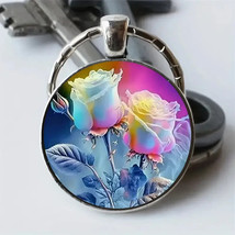 Painted Rose Flower Keychain /Bookbag Charm Jewelry Gift - $6.00